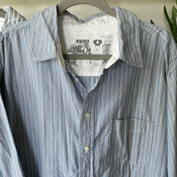 Old Navy Set/2 Blue Gray White Striped Woven Button Down Men’s Dress Shirts XL - Picture 10 of 10
